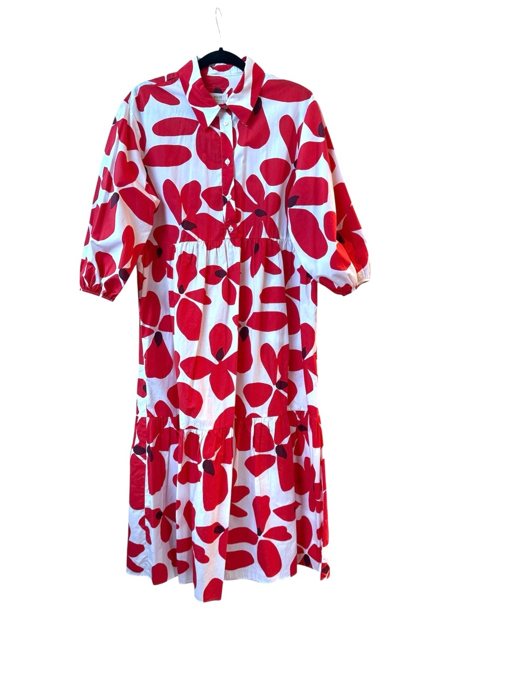Maeve for Anthropologie  Red Floral Button-Front Tiered Dress